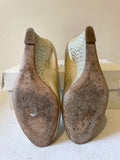 LK BENNETT PALE GOLD LEATHER PEEP TOE WEDGE HEELS SIZE 5/38