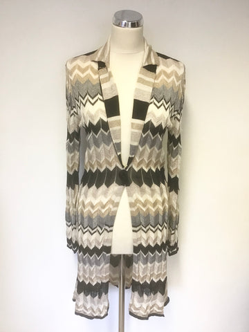 MONSOON METALLIC ZIG ZAG DESIGN FINE KNIT LONG CARDIGAN SIZE 14