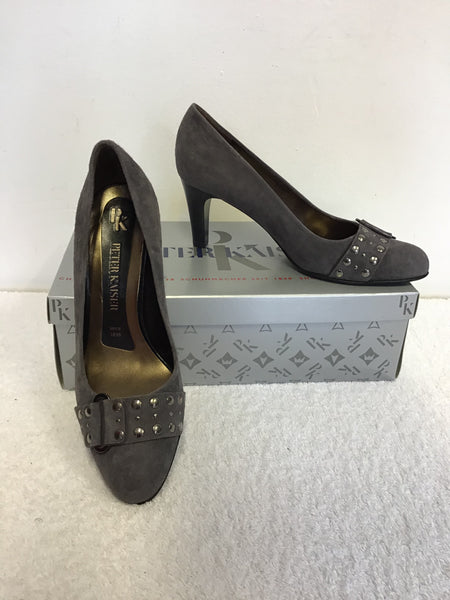 BRAND NEW PETER KAISER DARK GREY SUEDE STUDDED TRIM HEELS SIZE 4/37