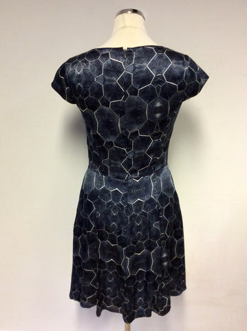 REISS BAKER BLUE SILK PRINT DRESS SIZE 8