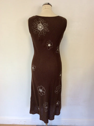 HOBBS BROWN & WHITE EMBROIDERED FLORAL DESIGN DRESS SIZE 10
