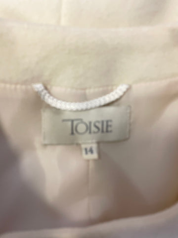 TOISIE IVORY WOOL & CASHMERE BLEND COLLARLESS LONG SLEEVED JACKET SIZE 14