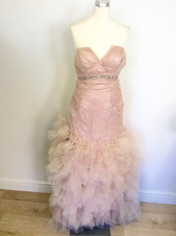 HANIELS PALE PINK NET OVERLAY STRAPLESS PROM/ EVENING DRESS SIZE 6