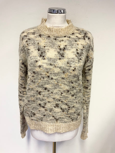 PULZ JEANS CREAM ,GREY & BROWN WEAVE LONG SLEEVE JUMPER SIZE XS