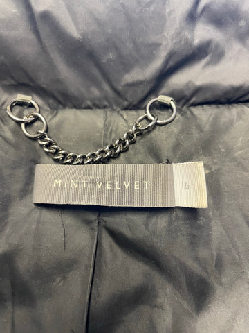 MINT VELVET BLACK DETACHABLE FUR TRIMMED HOODED PADDED JACKET SIZE 16