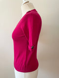 JAEGER CHERRY RED FINE KNIT MERINO WOOL SHORT SLEEVE TOP SIZE 10