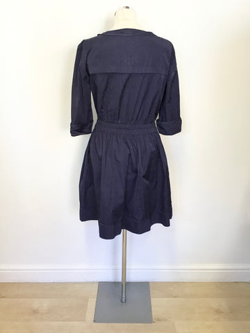 MULBERRY NAVY BLUE 3/4 SLEEVE ELASTICATED WAIST FULLER SKIRT DRESS SIZE 12
