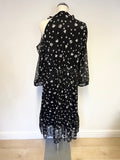 WHISTLES BLACK & WHITE PRINT ONE COLD SHOULDER 3/4 SLEEVE MIDI DRESS SIZE 16