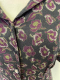 BRORA DARK GREY, GREEN & PURPLE FLORAL PRINT WOOL BLEND TEA DRESS SIZE 10