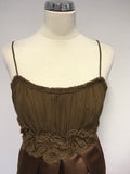 BCBGMAXAZRIA NUTMEG BROWN SILK BLEND STRAPPY SPECIAL OCCASION DRESS SIZE 12