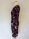 PHASE EIGHT MULBERRY & WHITE PRINT STRETCH JERSEY DRESS SIZE 10