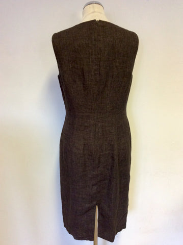 HOBBS BROWN LINEN V NECK PENCIL DRESS SIZE 12