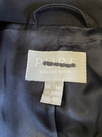 PURE COLLECTION NAVY BLUE WOOL BLEND BLAZER JACKET & SCARF SIZE 14