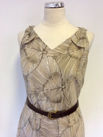 JACQUES VERT BROWN LEAF PRINT TIERED CALF LENGTH DRESS SIZE 12