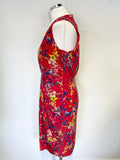 PHASE EIGHT RED & MULTI COLOURED PRINT SLEEVELESS DRESS SIZE 12