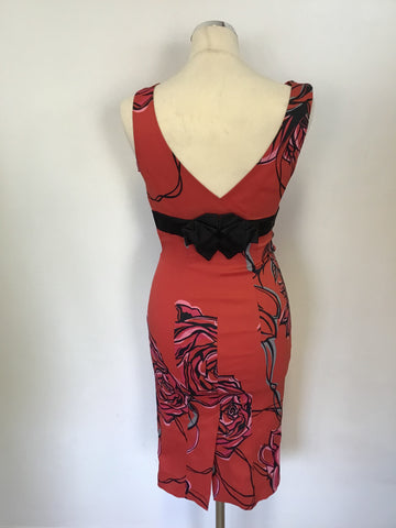 KAREN MILLEN RED FLORAL PRINT PENCIL DRESS SIZE 8