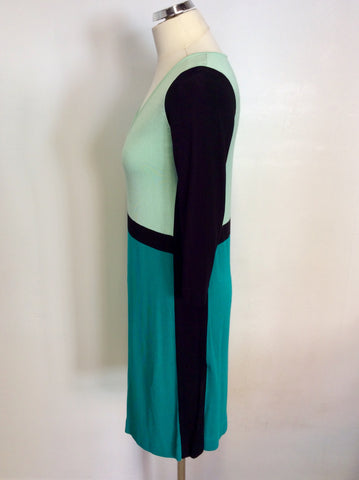COS GREEN & BLACK COLOUR BLOCK KNIT DRESS SIZE M