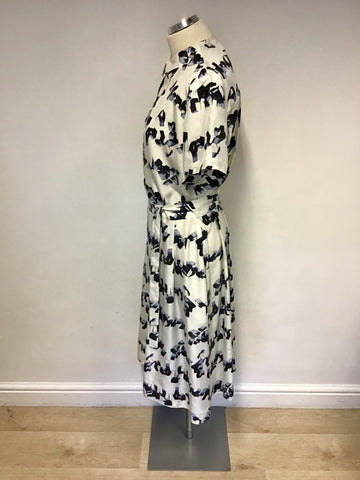 BRAND NEW & OTHER STORIES GRAPHIC STEAMER IVORY & BLUE PRINT SILK DRESS SIZE 12
