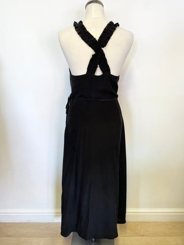 & OTHER STORIES BLACK SILK FRILL STRAP WRAP OVER MIDI DRESS SIZE 12