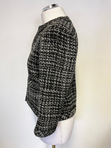 MARKS & SPENCER BLACK MIX TWEED COLLARLESS JACKET SIZE 10