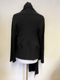 LA CONFIDENCE BLACK MERINO WOOL BLEND  PART RIBBED ONE LONG SIDED CARDIGAN SIZE L
