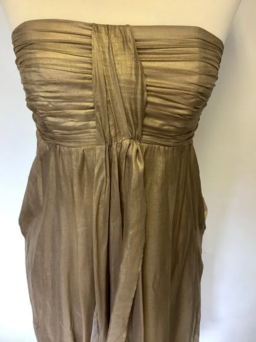 MONSOON PALE GOLD SILK STRAPLESS DRESS SIZE 10