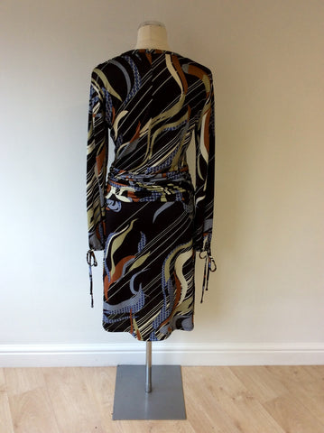 VANDENVOS BLACK & MULTI COLOURED PRINT STRETCH DRESS SIZE 3 UK 12