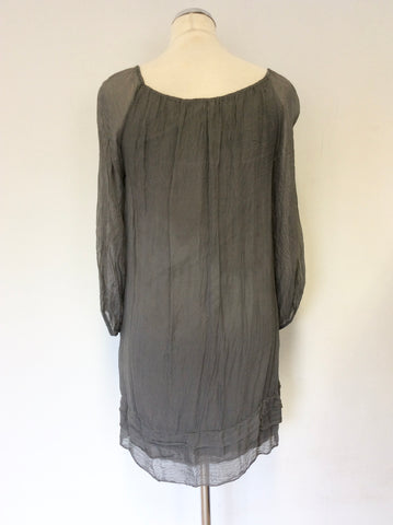 PHASE EIGHT GREY SILK OVERLAY 3/4 SLEEVE DRESS SIZE M UK 10/12