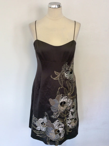 BRAND NEW KAREN MILLEN DARK GREY EMBROIDERED BEADED & SEQUINNED DRESS SIZE 12