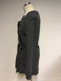 HOBBS DARK GREY TIE BELT WOOL CARDIGAN SIZE XL
