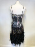 BRAND NEW LIMITED EDITION 1/200 STAR BY JULIEN MACDONALD SILVER SEQUIN FEATHER TRIM COCKTAIL DRESS SIZE 14