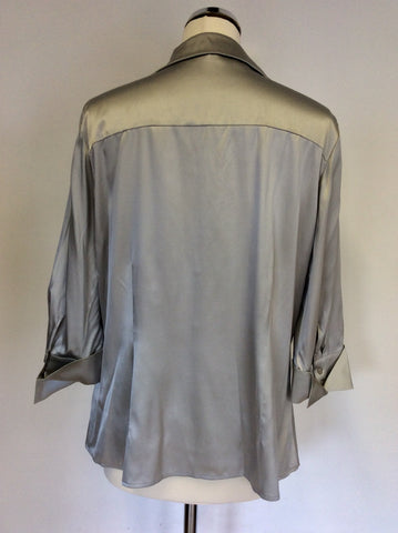 HOBBS SILVER GREY SILK BLOUSE SIZE 16