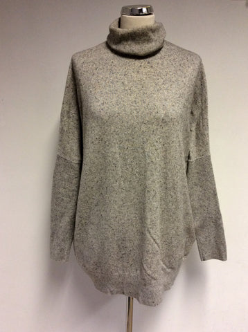COS GREY MARL OVERSIZE WOOL POLO NECK JUMPER SIZE M