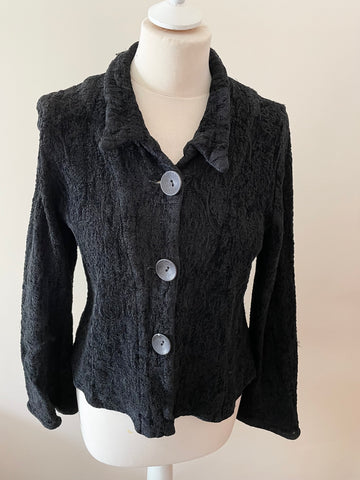 OUT OF XILE BLACK EMBOSSED DESIGN JACKET SIZE 4 UK 12/14