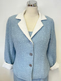 LK BENNETT LIGHT BLUE & WHITE TRIM BOUCLE COTTON MIX PENCIL DRESS & JACKET SUIT SIZE 42 UK 12