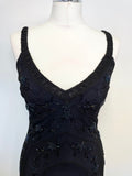 KALIKO NAVY BLUE MESH OVERLAY BEADED SLEEVELESS EVENING DRESS SIZE 10