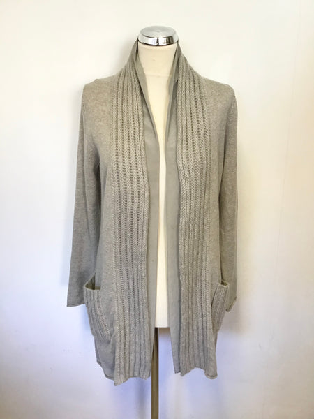 LUISA CERANO GREY WOOL & CASHMERE BLEND SILK TRIM CARDIGAN SIZE 10