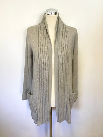 LUISA CERANO GREY WOOL & CASHMERE BLEND SILK TRIM CARDIGAN SIZE 10