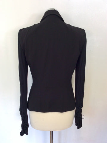 DONNA KARAN SIGNATURE BLACK WOOL SEMI SHEER SLEEVE JACKET & TROUSERS SIZE 10