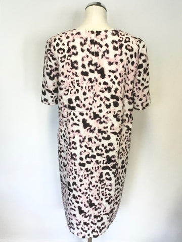 WHISTLES MEGHAN PINK & BLACK LEOPARD PRINT SHORT SLEEVE SHIFT DRESS SIZE 14