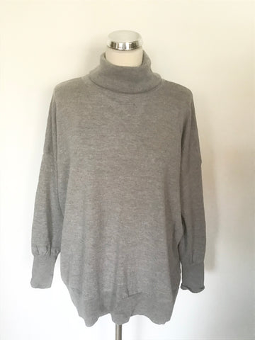 CELTIC & CO LIGHT GREY 100% EXTRA FINE WOOL OVERSIZED POLO NECK JUMPER SIZE M
