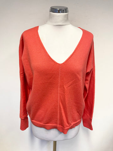PURE COLLECTION CORAL COTTON & CASHMERE V NECK LONG SLEEVED JUMPER SIZE 12