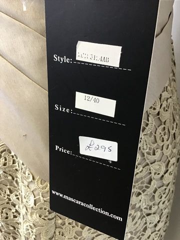 BRAND NEW MASCARA PALE GOLD & LACE PENCIL DRESS & BOLERO JACKET SIZE 12