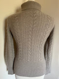 PURE COLLECTION OATMEAL BEIGE 100% CASHMERE CABLE KNIT POLO NECK JUMPER SIZE 8