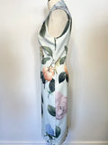 BRAND NEW TED BAKER RAVINA ROSE PRINT MINT GREEN MIDI PENCIL DRESS SIZE 3 UK 12/14