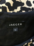 JAEGER BLACK & CAMEL ANIMAL PRINT SHIFT DRESS SIZE 12