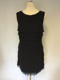 TED BAKER BLACK SILK SCALLOPED EDGE TIERED DRESS SIZE 4 UK 14