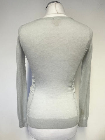 WHISTLES PALE DUCKEGG CASHMERE & SILK TRIM CARDIGAN SIZE 1 UK 8