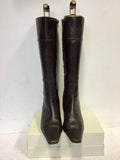 MARCO TOZZI  DARK BROWN LEATHER KNEE LENGTH BOOTS SIZE 4/37