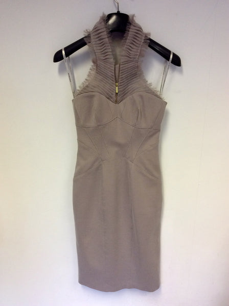 KAREN MILLEN BEIGE PLEATED NET TRIM TOP SPECIAL OCCASION DRESS SIZE 8